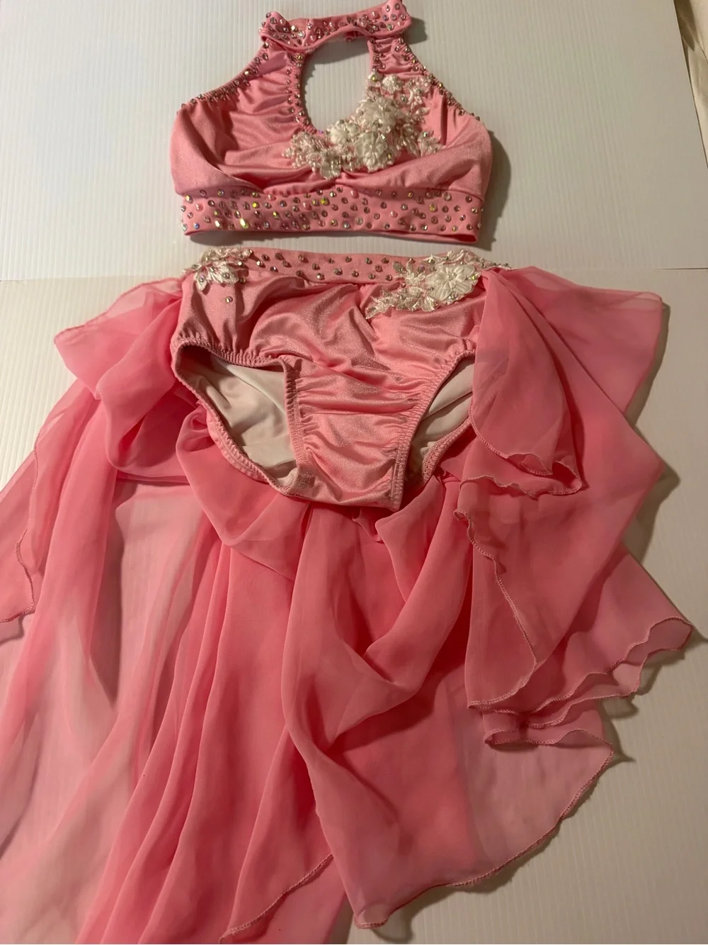 Custom solo dance costume nude illusion lyrical pink 2 piece LC child
